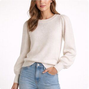 525 100% Cotton Puff Sleeve Crewneck Sweater Neutral Classic, Quiet Luxury